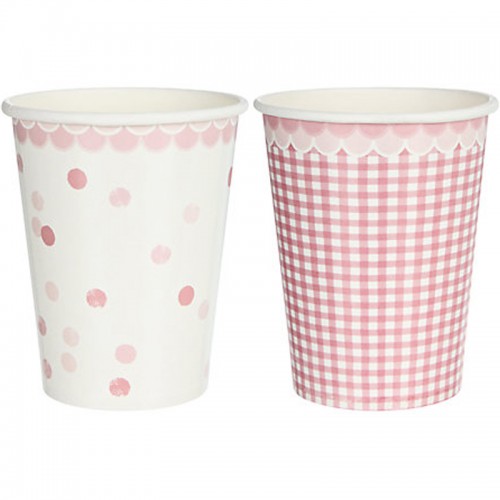 Copos Rosa Bolinhas/Quadradinhos